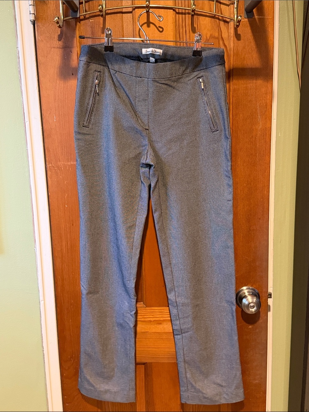 Emma & Olivia Grey women’s  Stretch Knit Pants with Zipper Pockets